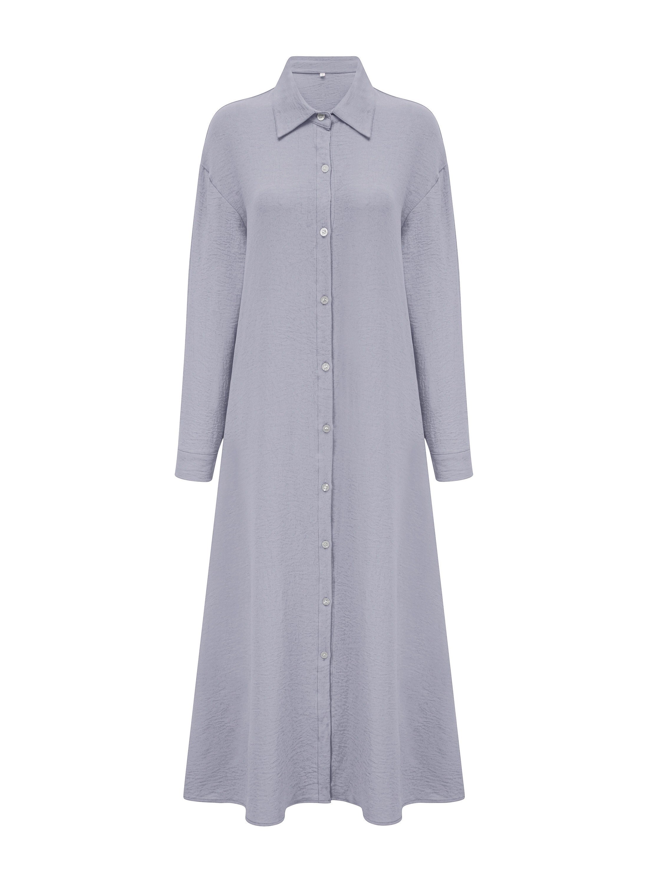 Women's Long Sleeve Shirt Dress - Casual Solid Color Polyester Button-Up with Woven Fabric, Adult All-Season Fashion Dress with Collar