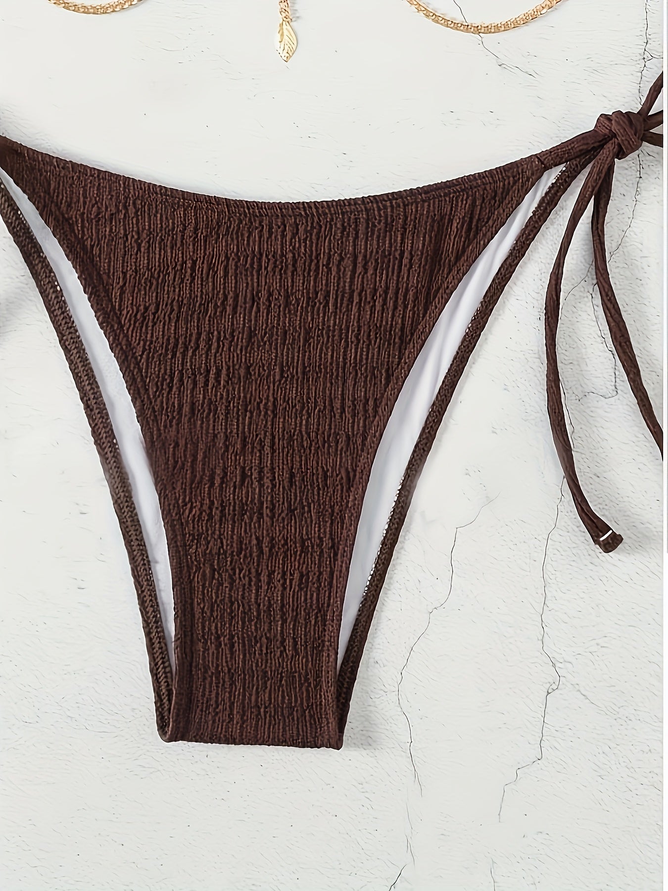 Sexy Women'S Split Bikini Swimsuit With Golden Chain Solid Color