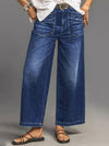 Women's Slimming Wide Leg Jeans Pants - European & American Style Casual Loose Fit with Multiple Pockets, Machine Washable Denim for Spring Summer Fall