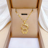 Elegant Sanrio Hello Kitty Golden Pendant Necklace - Chic Stainless Steel with Sparkling Synthetic Gems, Perfect for Weddings & Daily Wear, All-Season Versatile Clavicle Chain
