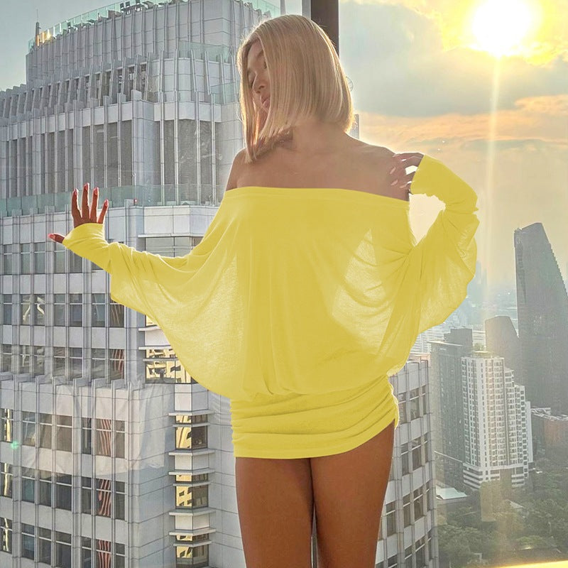 One Shoulder Slim Fit Hip Hugging Long Sleeved Short Dress