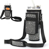 [Bling Neoprene Bottle Carrier] Multifunctional Neoprene Water Bottle Carrier - Insulated Sleeve Bag with Phone Holder, Card Slots, Detachable Strap for 40/30 Oz Tumblers - Bling Diamond Design, Key Hook