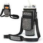 [Bling Neoprene Bottle Carrier] Multifunctional Neoprene Water Bottle Carrier - Insulated Sleeve Bag with Phone Holder, Card Slots, Detachable Strap for 40/30 Oz Tumblers - Bling Diamond Design, Key Hook
