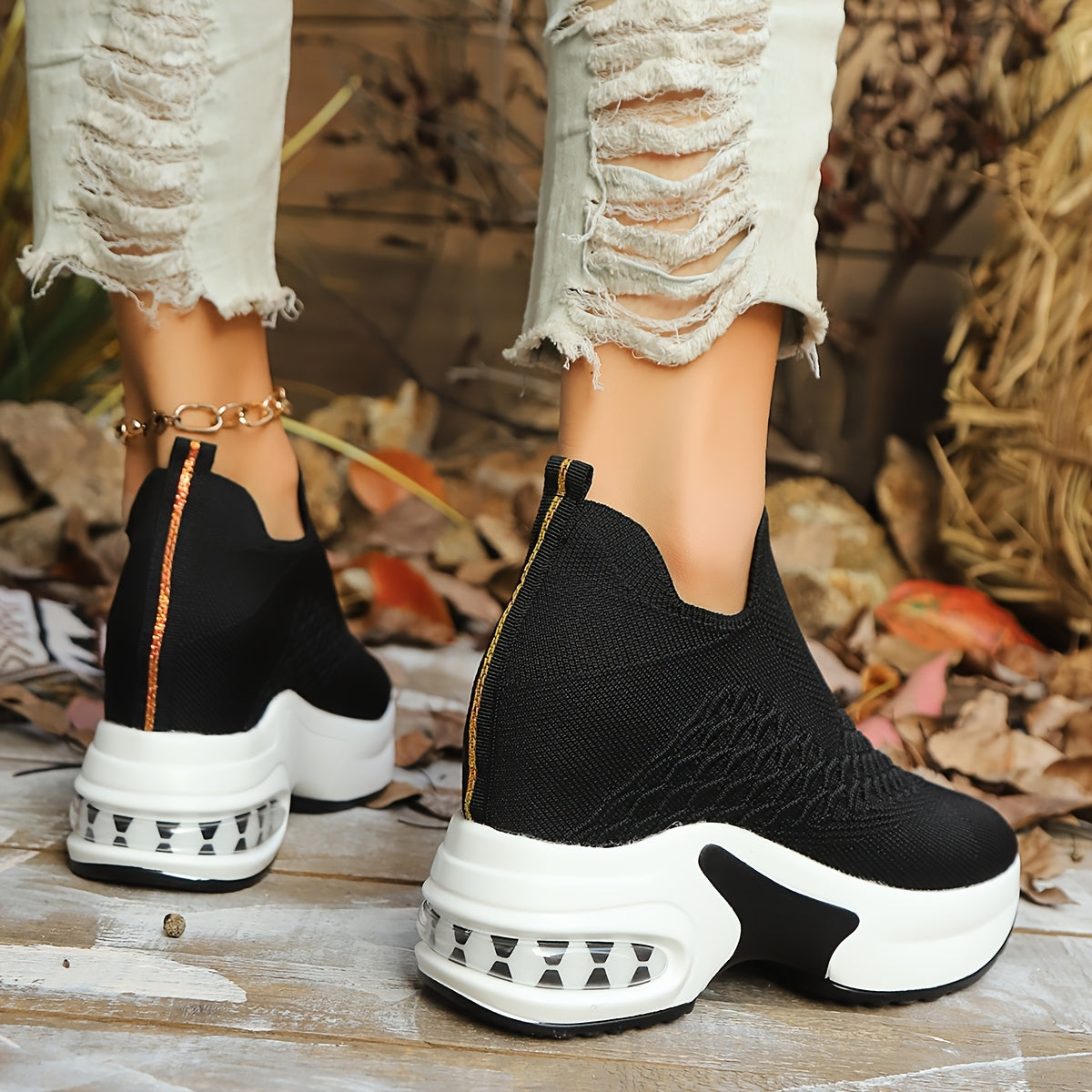 Women'S Black Slip-On Sneakers with White Midsole - Soft Sole, Non-Slip, Breathable Mesh Upper, Low Top, Casual Athletic Shoes for Spring and Fall, Casual Athletic Shoes|Slipon Sneakers|Breathable Upper, Sneakers