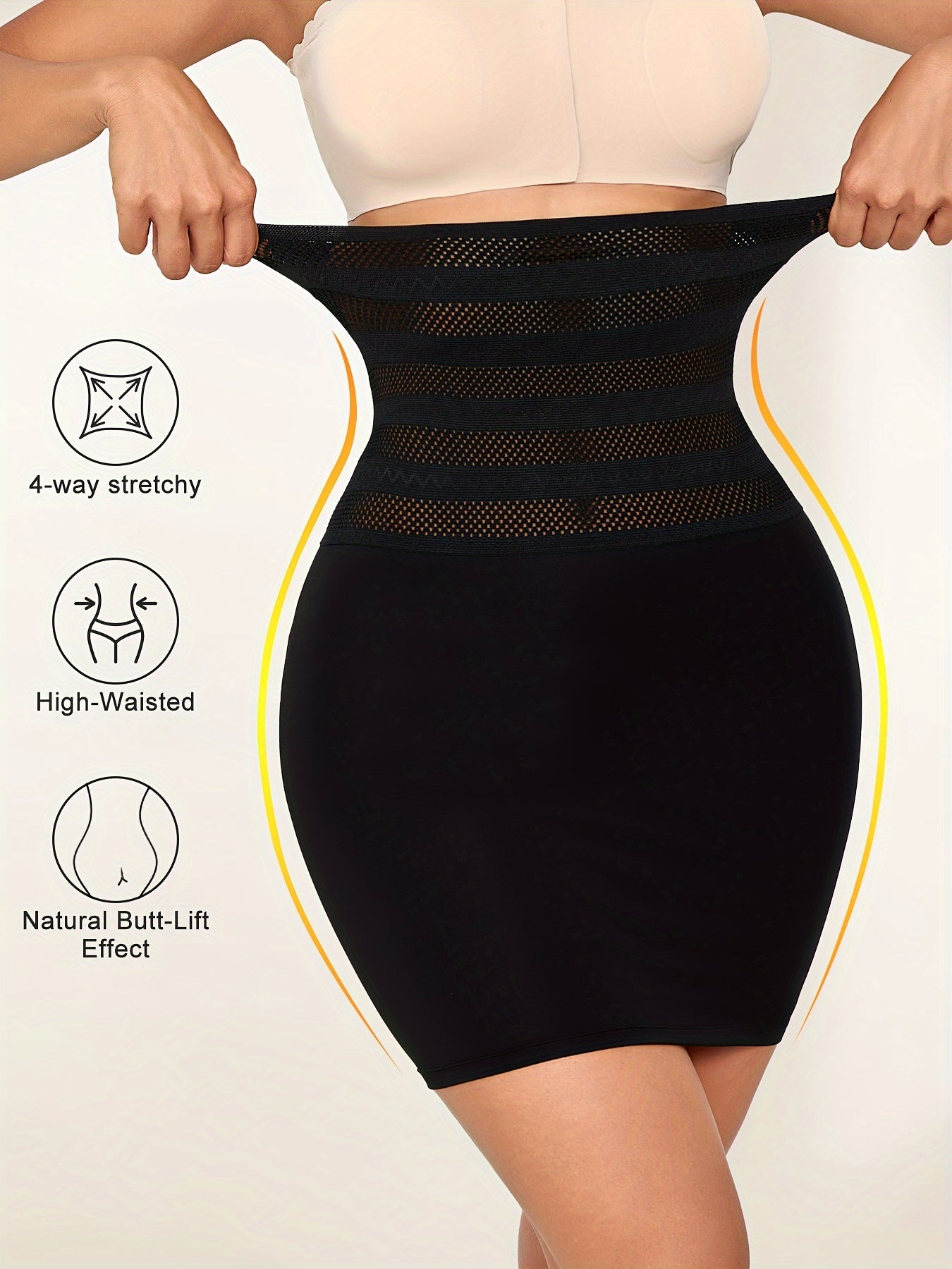 Nadia Go High-Waist Tummy Control Skirt for Women - Elegant Black Mesh Overlay, Stretchy & Slimming Body Shaper with Natural Butt Lift, Hand Washable, Tummy Control Shapewear