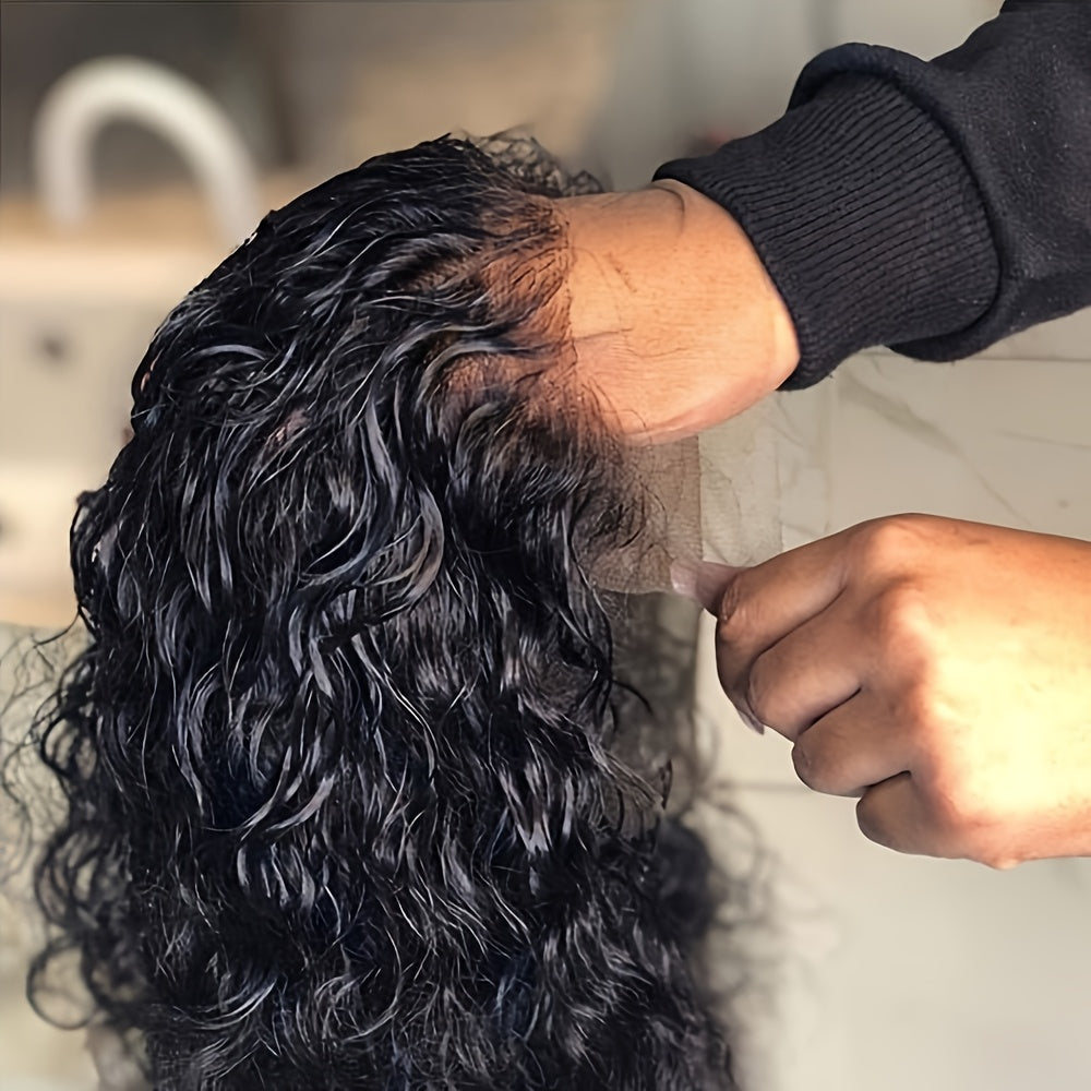 Glueless Long Loose Curly Lace Front Wig - Natural Black, Pre-Plucked 13x4 Free Part, Heat Resistant Synthetic Hair, 24" with Adjustable Straps & Combs for Women, Perfect for Daily Wear, Parties, Weddings & Special Occasions