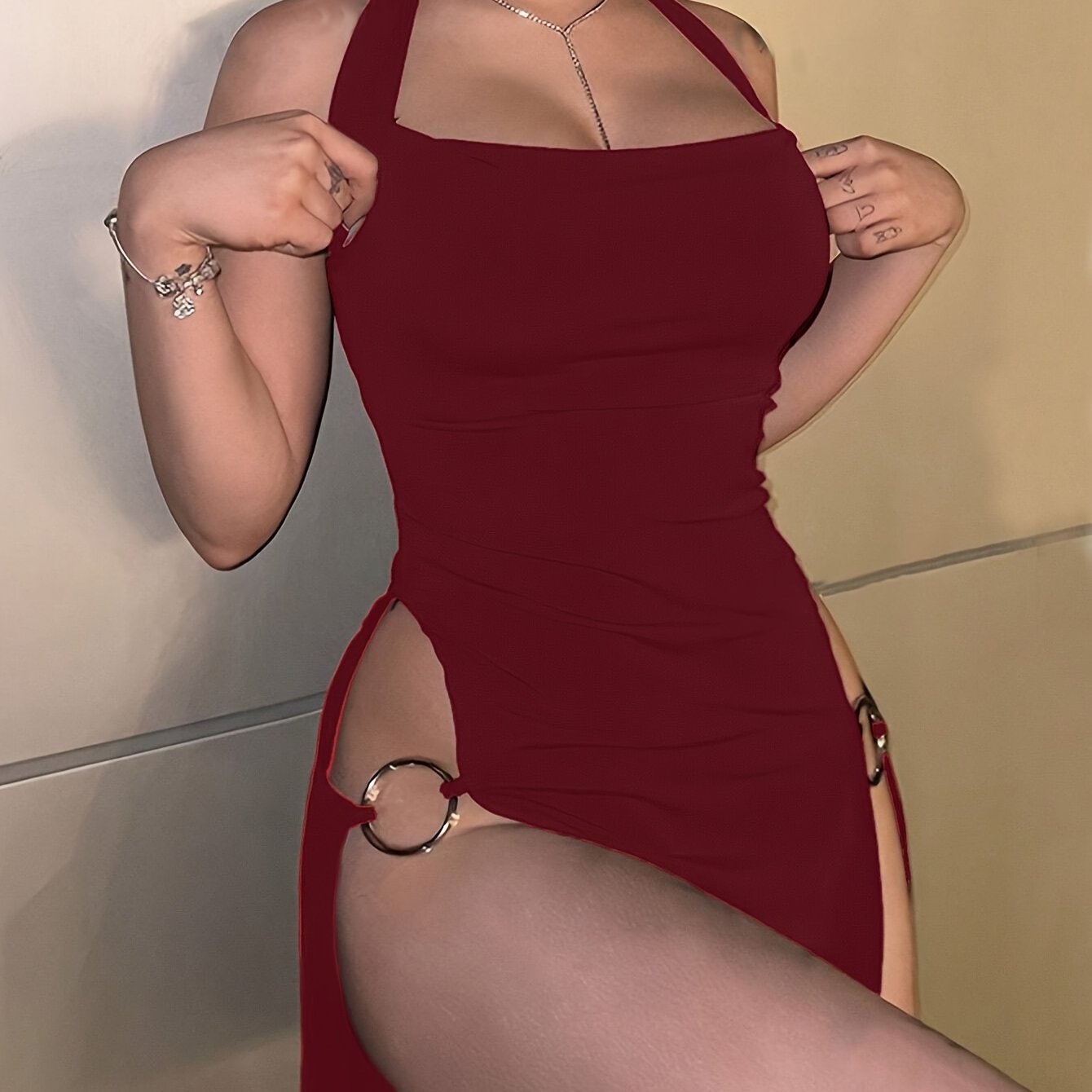 Women'S Fashion Solid Color Halter Bodycon Sexy Dress, Mini Short Dress for Valentine'S Day Date, Spring And Summer Dress [Peach Pink Direction]