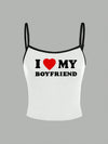 Y2K-Inspired "I Love My Boyfriend" Tank Top - White with Black Straps, Heart Graphic, Casual All-Season Top for Women, Casual Wear|Playful Graphic Top|Comfortable Strap Design, Y2K Tank Tops