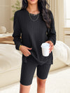 Womens Pajamas 2 Piece Lounge Sets, Ribbed Knit Matching Outfits, T-shirt Biker Shorts Sleepwear Loungewear Sweatsuits, Best Gift, for Thankingday Christmas Birthday Daily Lounging & Sleeping