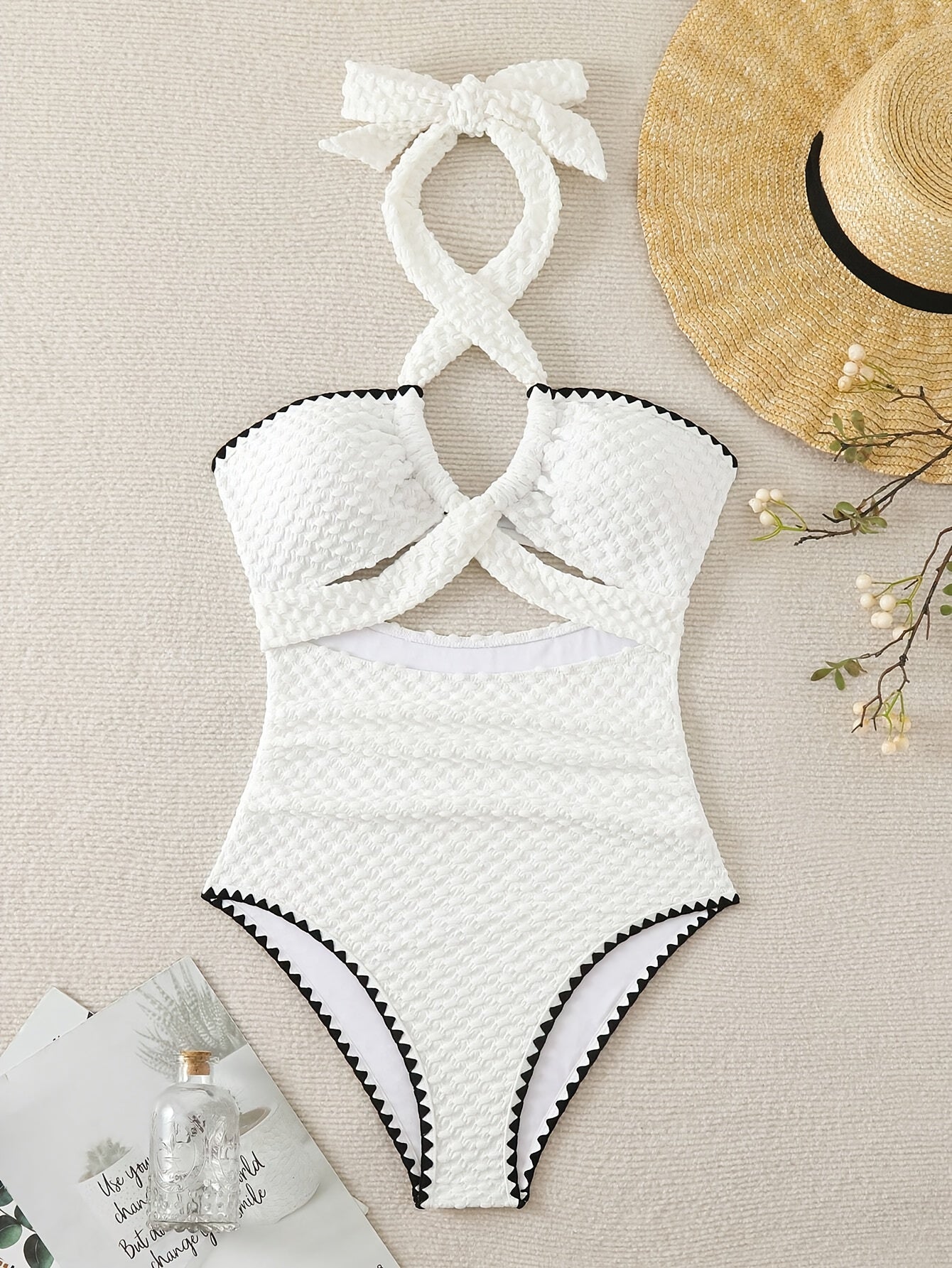 Lace One-Piece Swimsuit, Halter Neck Hollow Elegant Vintage Swimwear, Women'S Swimwear And Clothing.