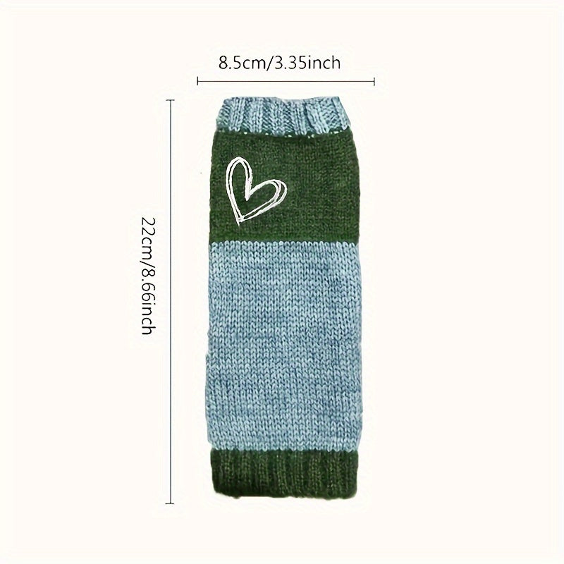 Chic Vintage-Inspired Heart Embroidered Color Block Mittens - Warm, Stretchy Fleece for Women | Perfect for Autumn & Winter