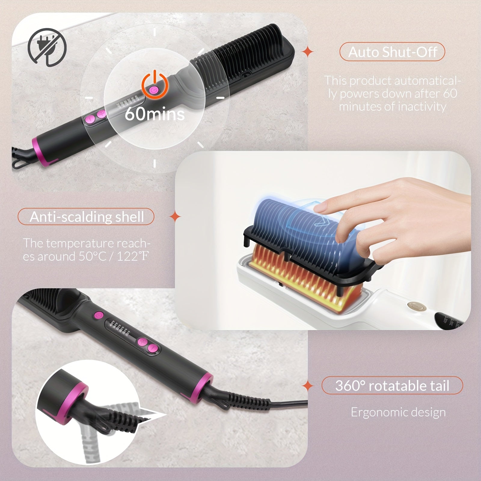 Hair Straightener Brush, Ionic Hair Straightening Brush Flat Iron For Women, Anti-Scald Straightening Comb Fast Heating For Home Salon, Precise Temperature Control And Heats Up Fast, Auto Shuts Off, Christmas, Happy Holidays,