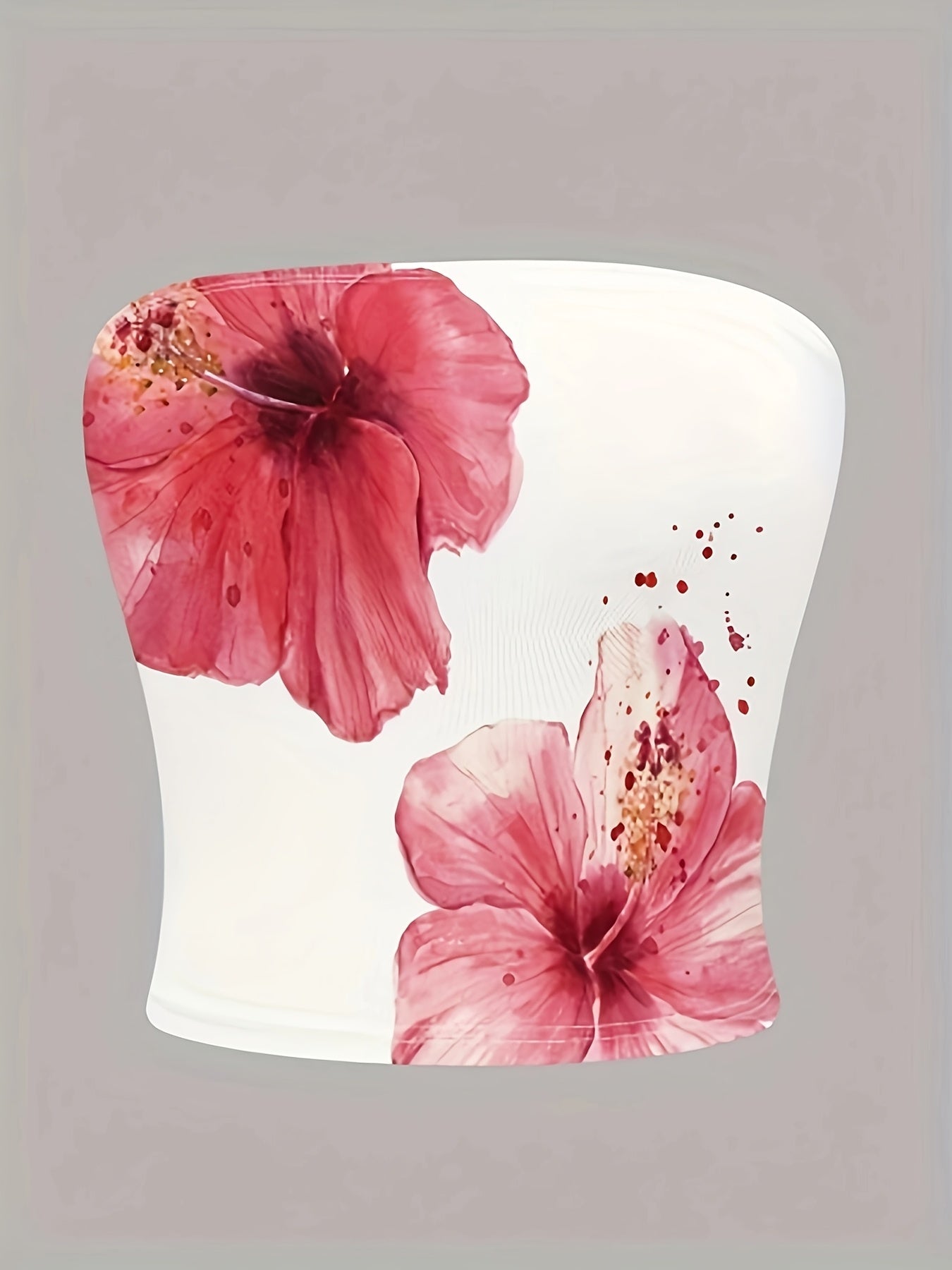 Elegant 230G Women'S Fitted Strapless Top with Floral Design