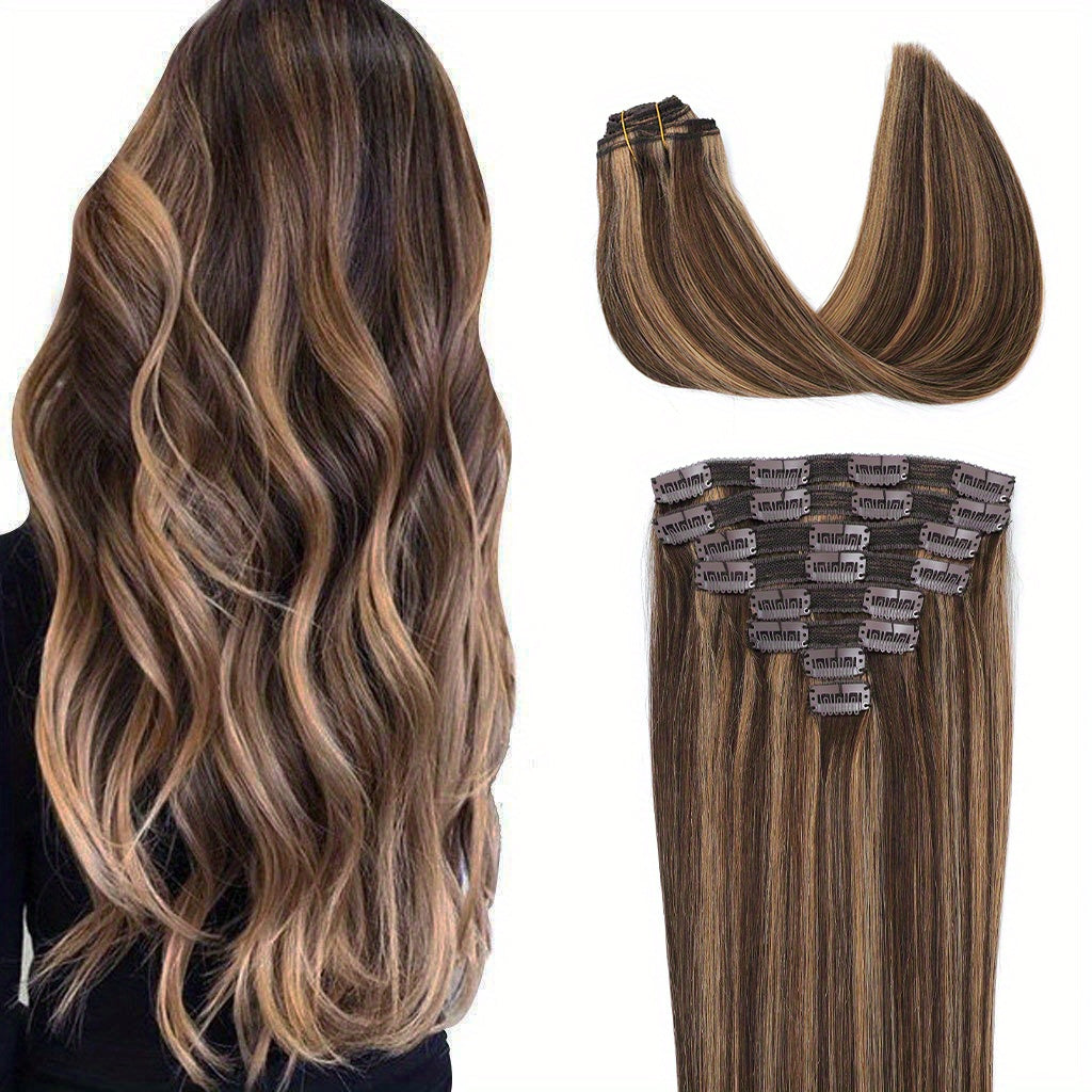 Clip in Hair Extensions Remy Human Hair Clip in Human Hair Natural Straight Clip in Extensions Full Head 7pcs 2.47 oz Long Straight Real Hair