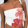 Women's Y2K Floral Print Tube Top - Stretchy, Non-See-Through Casual Sleeveless Shirt with Vibrant Hibiscus Design, Machine Washable, White, Beachwear | Crop Top | Stretchy Fabric