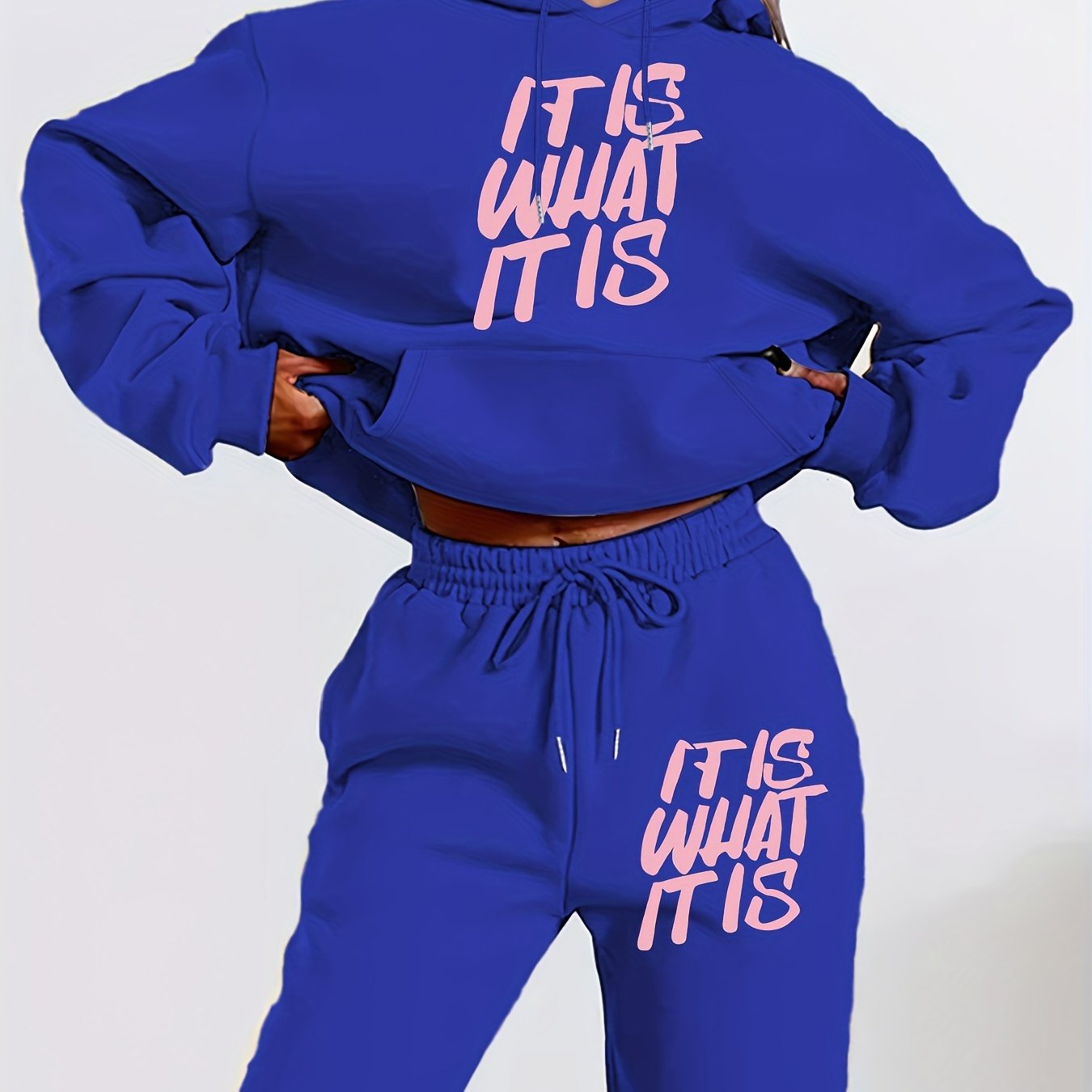 [Geometric Print Hoodie Set] Long Sleeve Geometric Print Hoodie & Jogger Set - Polyester Blend, Machine Washable, Kangaroo Pocket - Women's Casual Fall/Winter