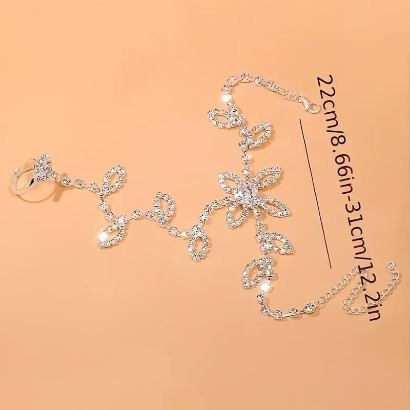1. Gorgeous Silvery Plated Sparkling Rhinestone Decoration Leaf Shaped Toe Chain, Bride Ankle Chain Bracelet, Suitable For Women'S Banquets And Parties, Beach Ankle Chain Barefoot Accessories