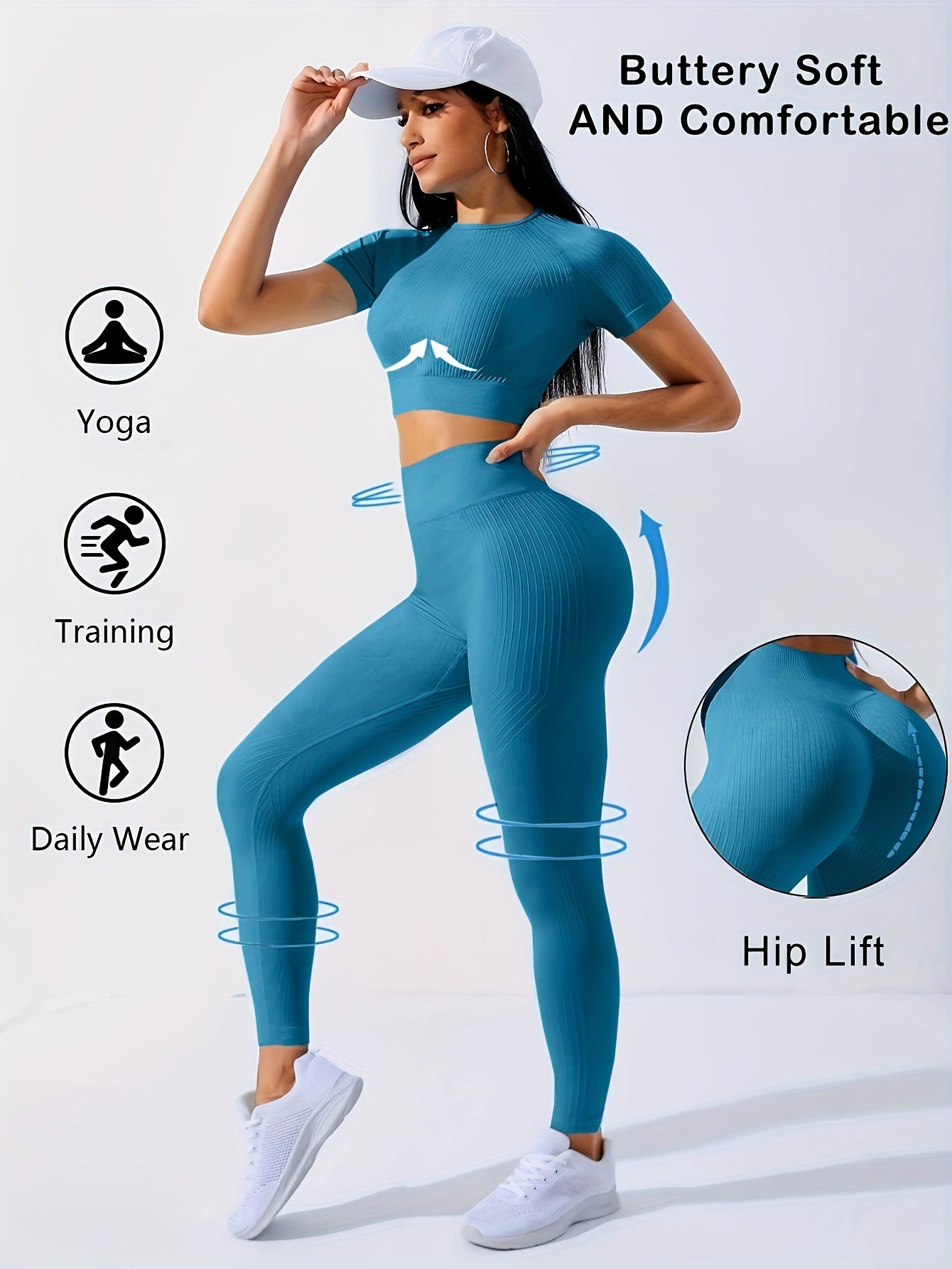 2pcs Sports Set, Short Sleeve Yoga Top & High Waist Running Workout Leggings - Breathable, Moisture-Wicking Fabric - For Women - Perfect for Yoga, Running, Gym & Fitness - Ideal Gift for Active Women