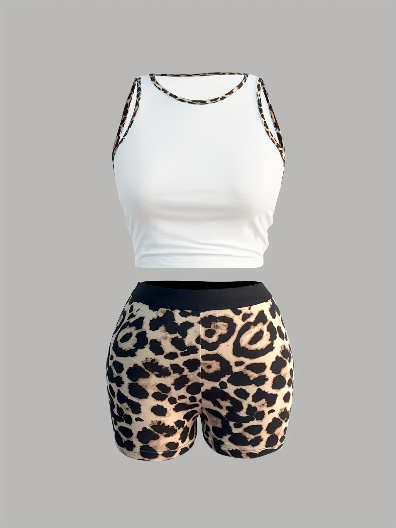 2025 European and American design pure desire style female summer sweet spicy tight vest + leopard print shorts set trendy