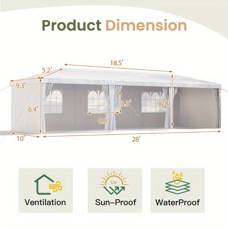 10'x30' Party Tent With 8 Removable Sidewalls & Easy Setup, Instant Canopy For Wedding, Camping, Patio, Outdoor Events