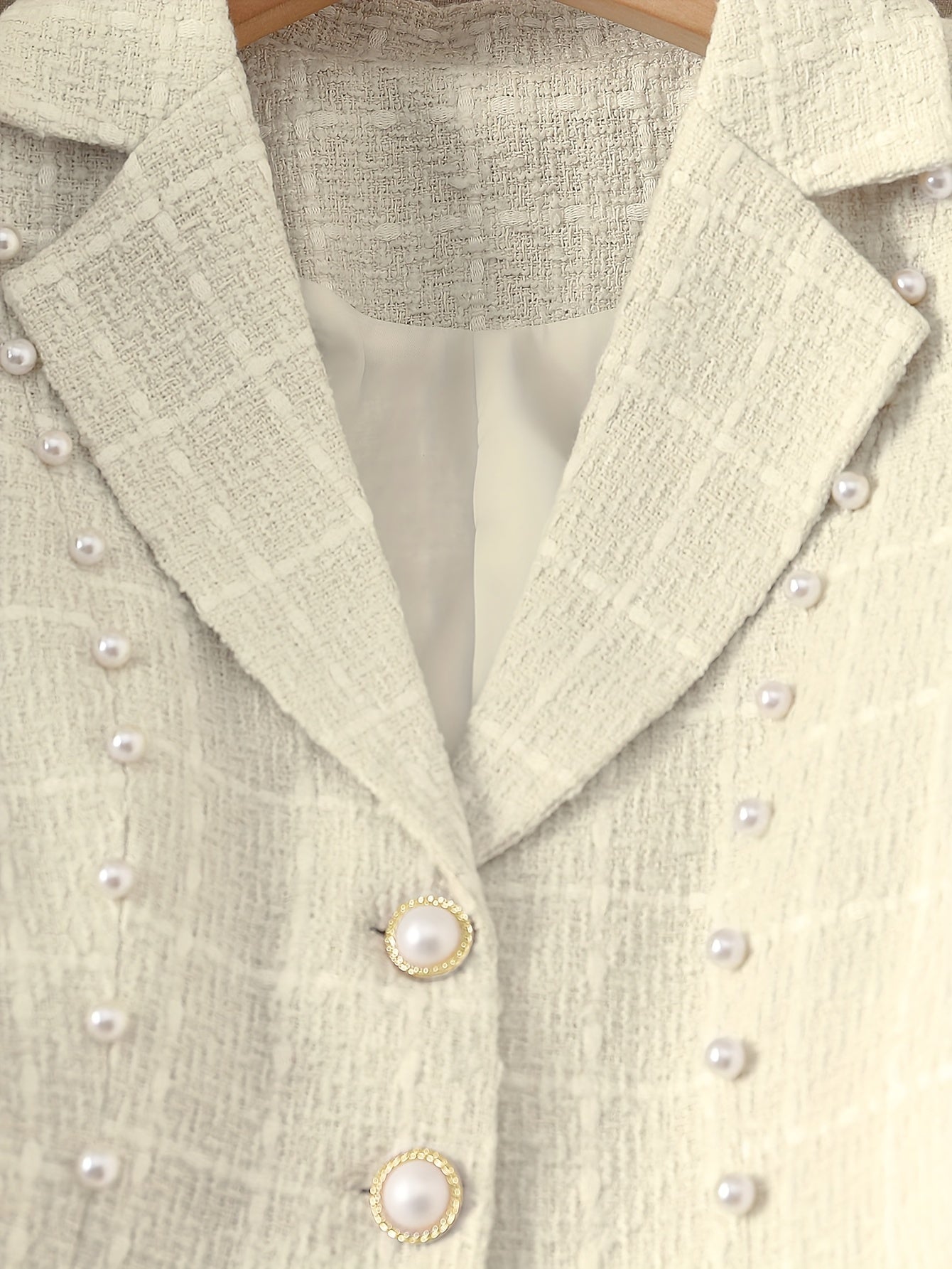 Luxurious Pearl Button Blazer - Chic Open Front, Stretchy Polyester & Spandex Blend, Machine Washable, Versatile for Spring and Fall Seasons, Perfect for Work, Date Night, or Special Occasions