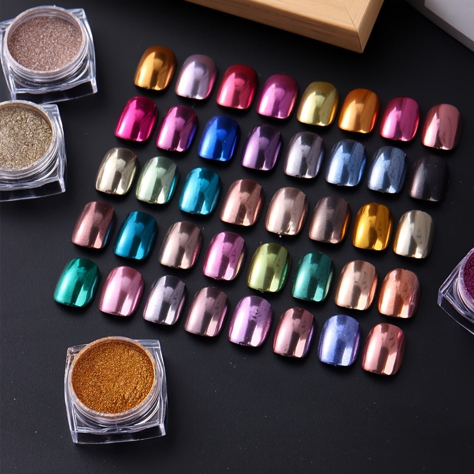 40 Colors Metallic Chrome Nail Powder Pigment Y2K Mirror Effect Rubbing On Dust UV Gel Polish DIY Flakes Manicure Accessories