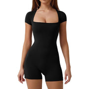 Women's Casual Solid Color Short Sleeved One-piece Yoga Suit