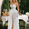 Tulle Prom Dresses for Women, Glitter Lace A Line High-Low Ruffled, Corset Party White Tulle Gown with Slit
