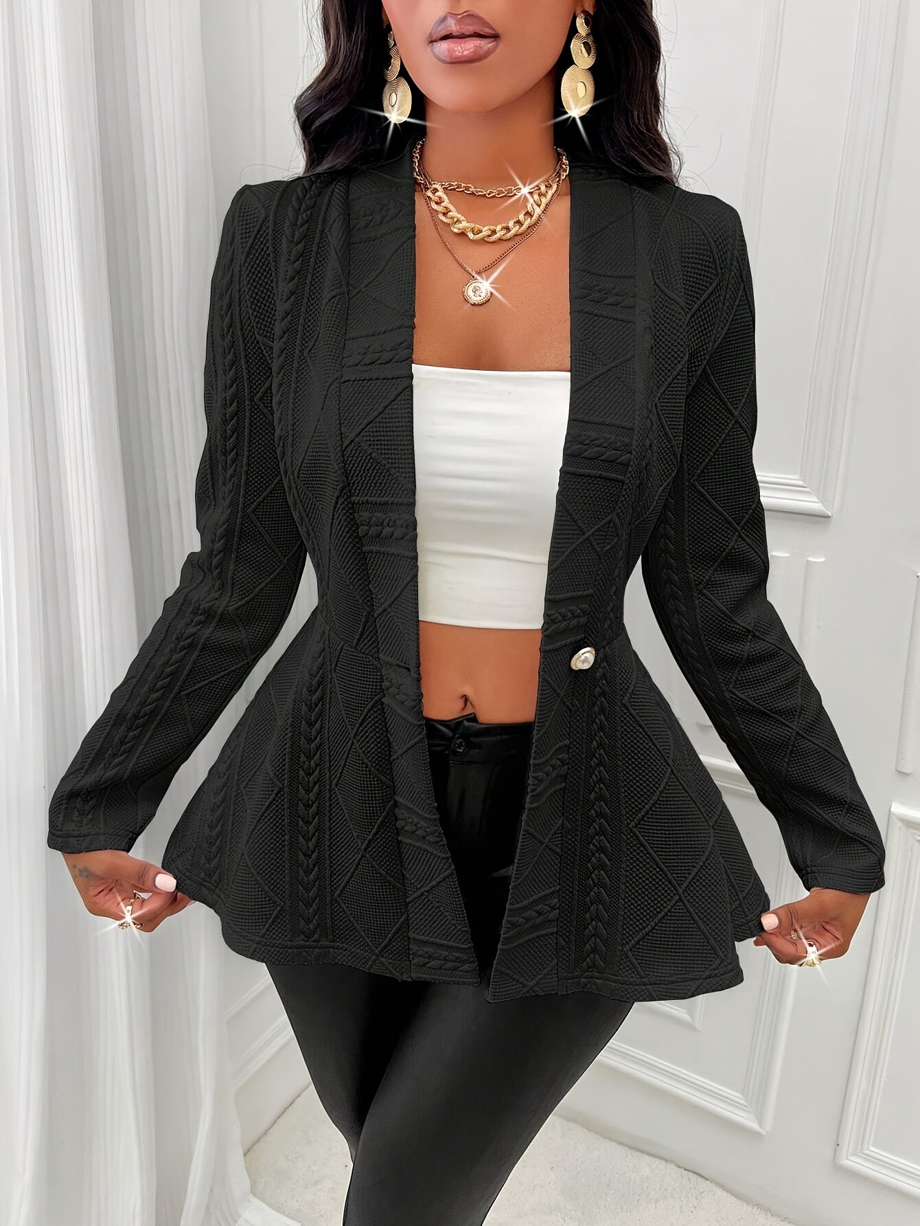 Slim Fit Single Breasted Peplum Blazer - Elegant Long Sleeve,  For Spring & Fall - Women's Clothing - Suitable for Work & Parties - Perfect Gift for Fashionable Women