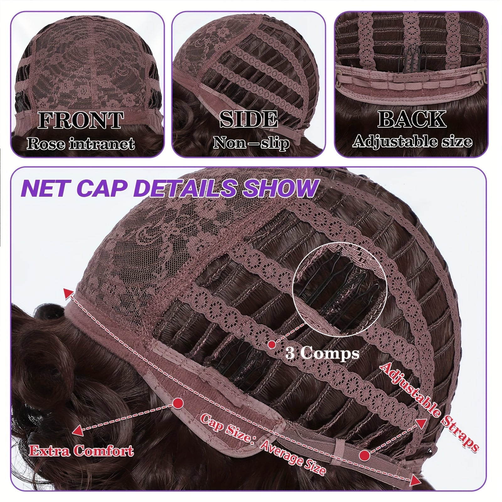 10 Inch Brazilian Virgin Human Hair Wig with Bangs - Glueless Loose Curly 200% Density Rose Net Cap Black Natural Wave Wig for, Daily Wear & Special Occasions, Highdensity Hairpiece