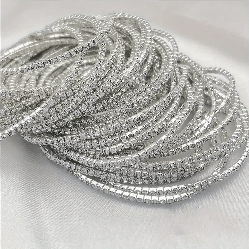 12pcs set of sparkling rhinestone tennis bracelets - elastic, elegant and versatile, suitable for daily dress up or party, ideal gift for lovers, sisters, mothers