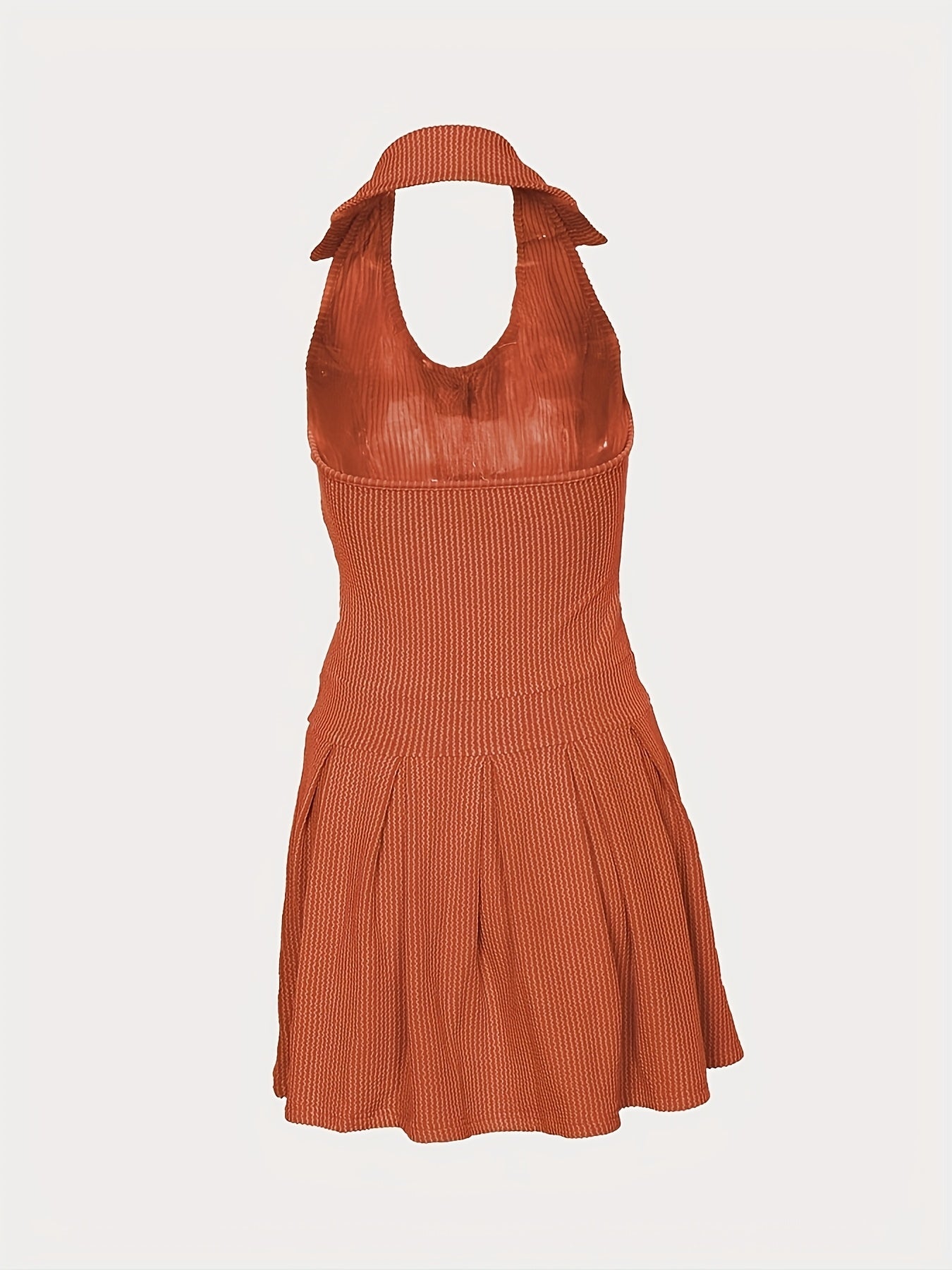 Women'S Sexy Halter Neck Pencil Dress, Solid Color Knit Fabric with Stretch, Twist Collar, Button Detail, Pleated Skirt, Polyester 95% Elastane 5%, All Season Party Wear