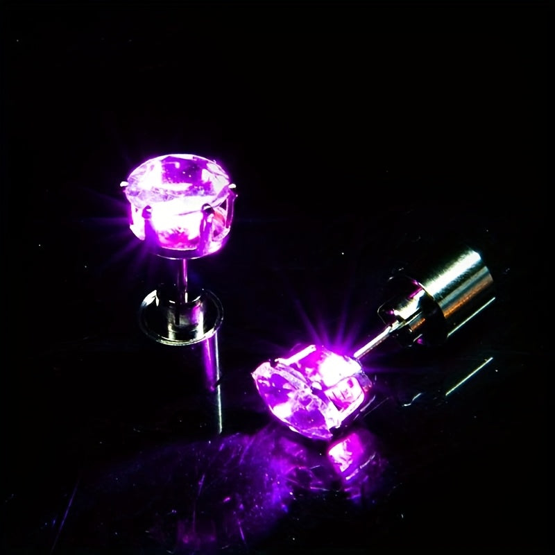7 Colors Available Blue Pink Purple Green White Violet Orange Luminous Earrings, Men's LED Studs, Women's Glowing Ear Tops, Halloween Gift for Boyfriend and Girlfriend One Pair