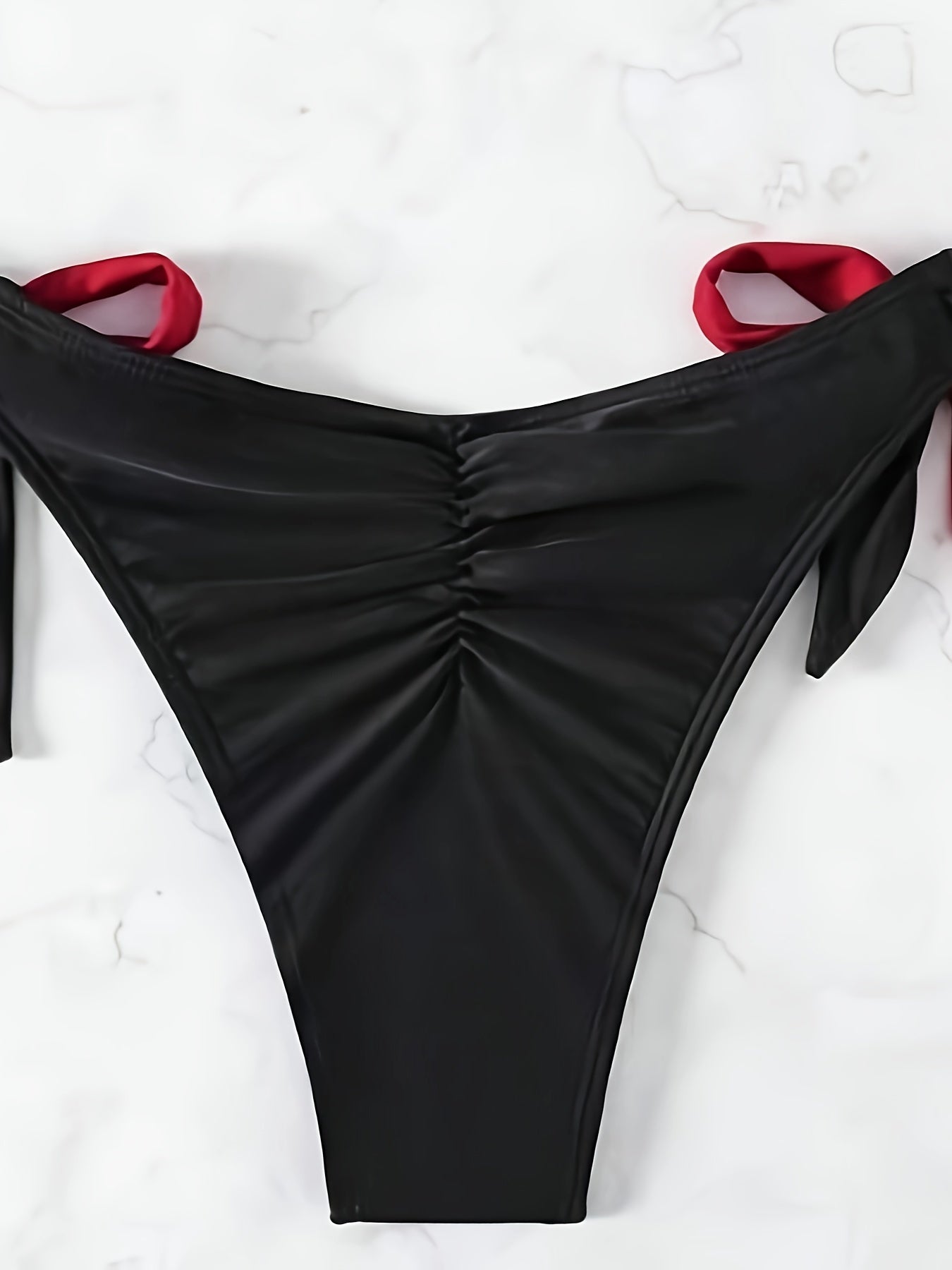 Contrast Color 2 Piece Set Bikini, Tube Top Ring-Linked High Cut Swimsuits, Women's Swimwear & Clothing
