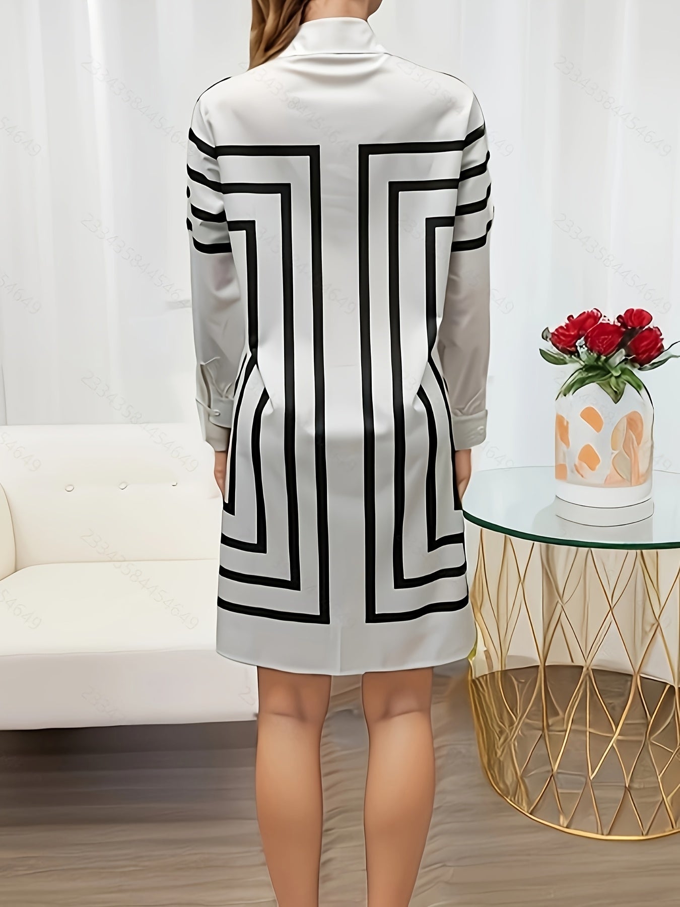 Half Sleeves Loose Buttoned Striped Lapel Midi Dresses Shirt Dress