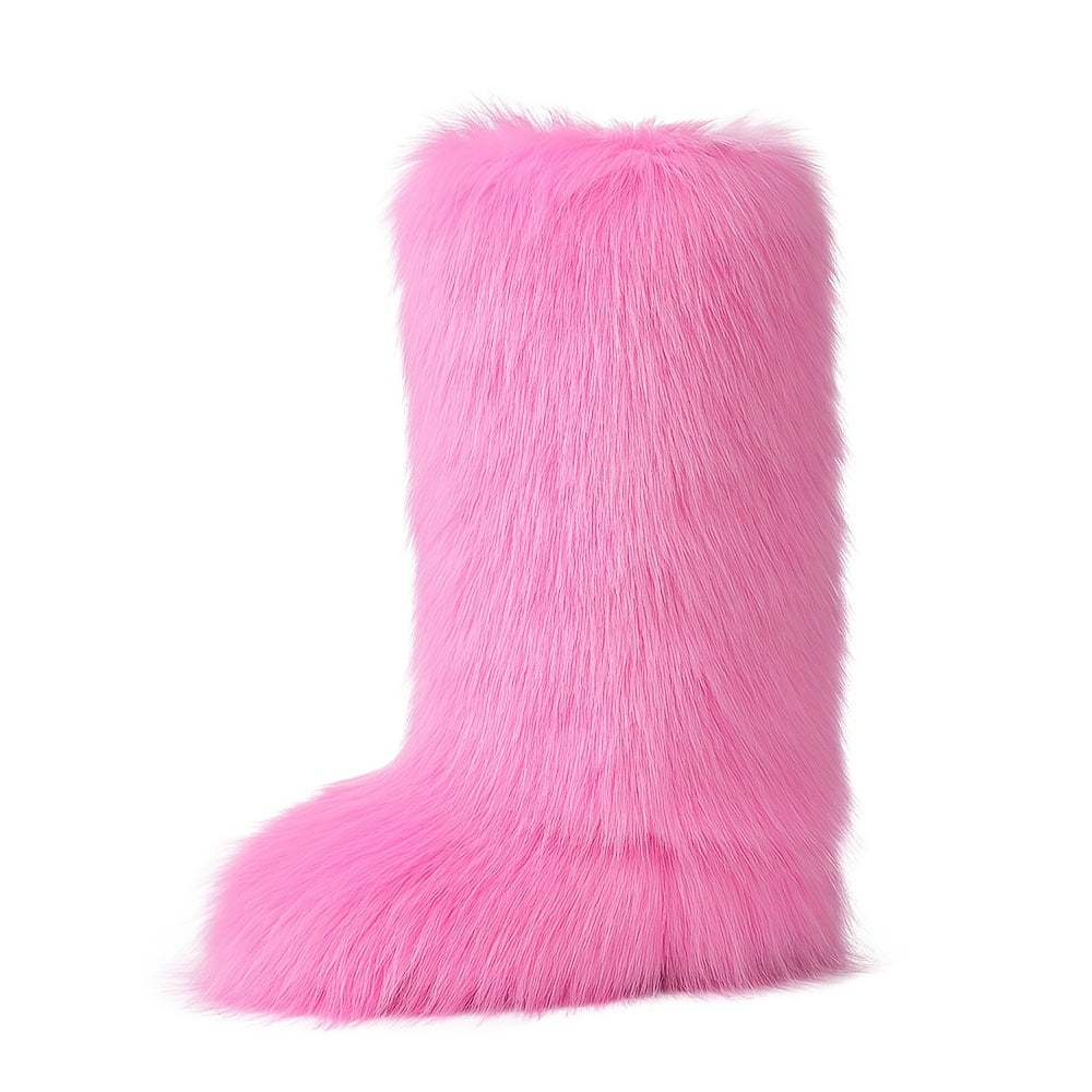 Women'S Plush Fluffy Snow Boots, Mid Cut, Warm, Christmas, Flat Fashion Boots