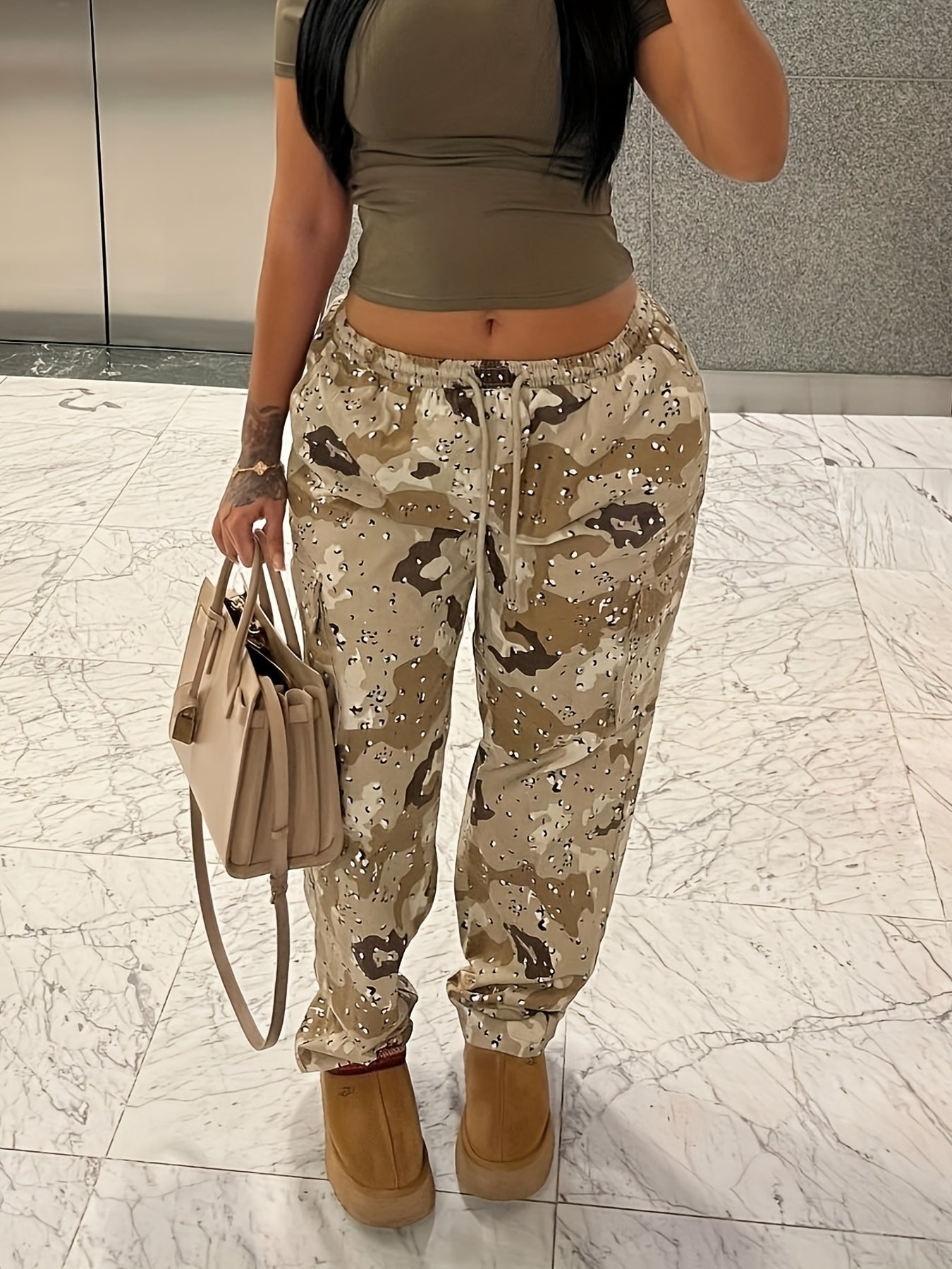 Y2K Style Paisley Pattern Drawstring Cargo Pants, 95% Polyester 5% Spandex, Machine Washable - Spring/Summer/Fall, Work Pants