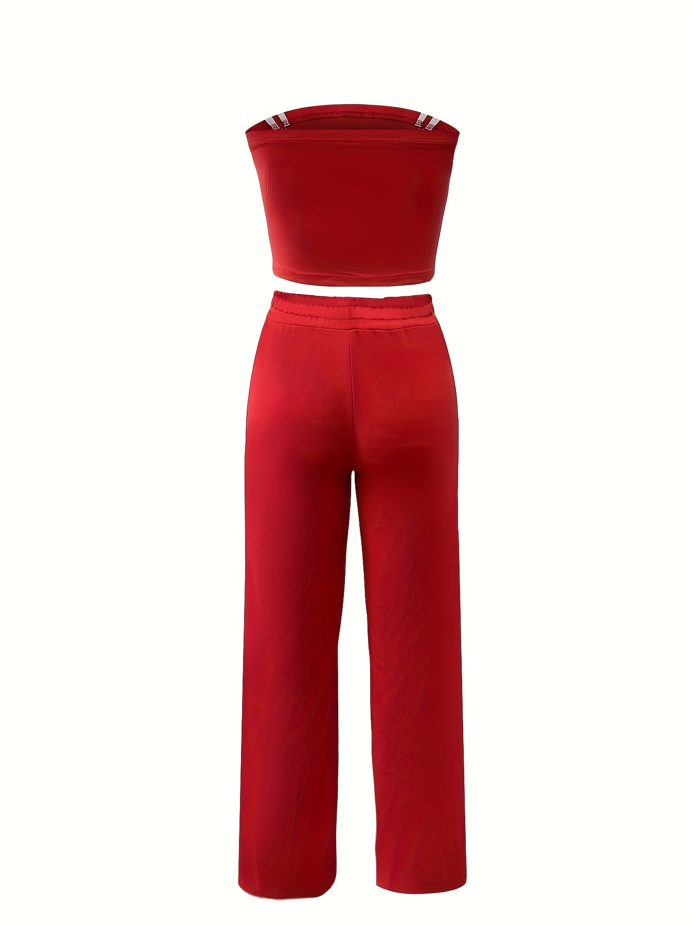 Chic Women's Red & White Stripe Casual Two-Piece Set - Off-Shoulder Crop Top & High-Waist Drawstring Pants, Polyester Blend, Machine Washable, Perfect for Spring/Summer