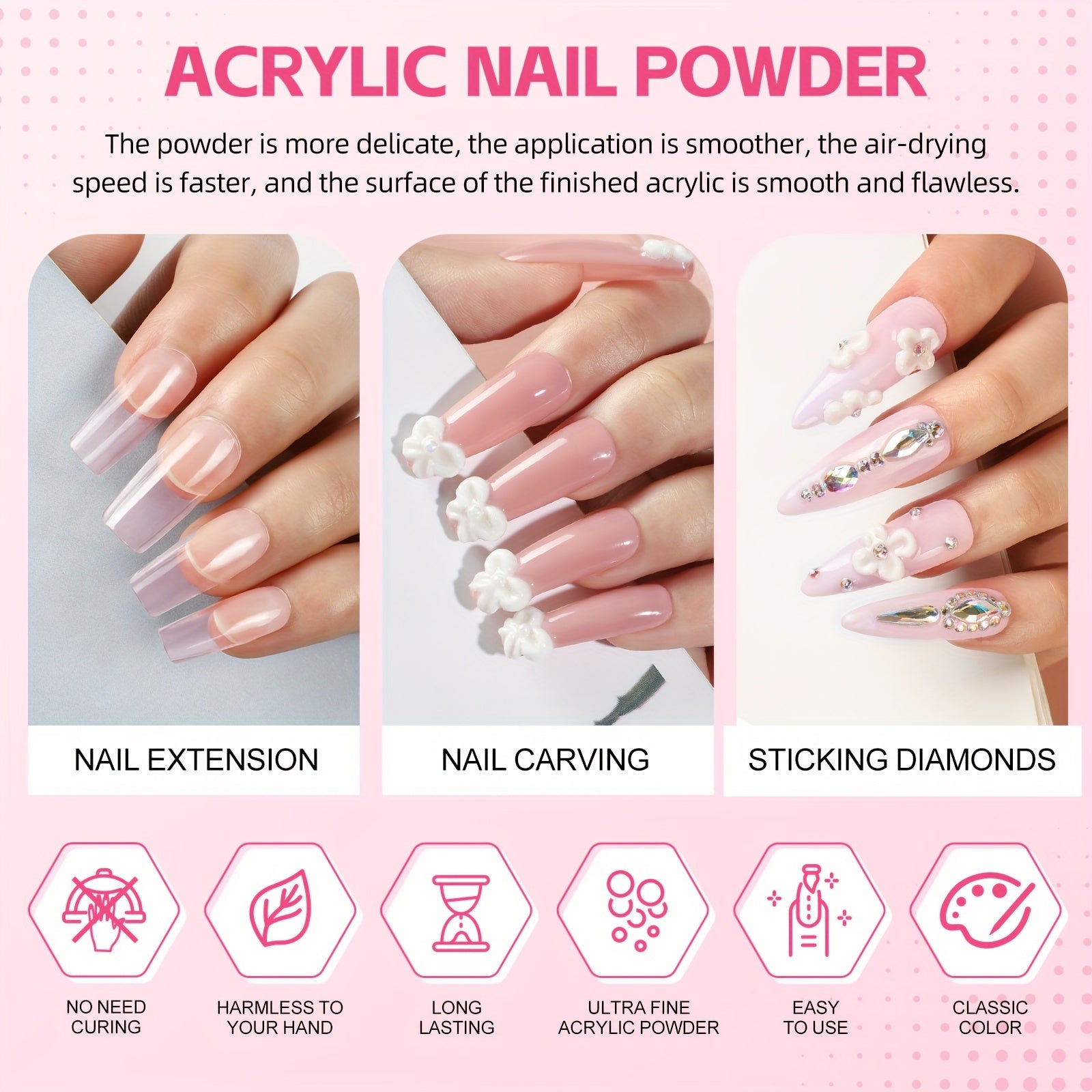 Acrylic Nail Powder Kit with Nail Lamp & Drill – 37PCS Acrylic Nail Set for Beginners & Professionals – White, Pink, Clear Powders + Tools & Decorations