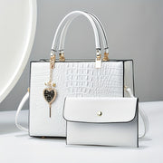 Women's Casual Large Capacity Handbag - Crocodile Pattern PU Purse with Removable Strap | Zipper Closure | Polyester Lining