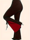 Color Block Flare Leg Pants, Elegant Skinny Tie Side High Waist Pants For Spring & Fall, Women's Clothing