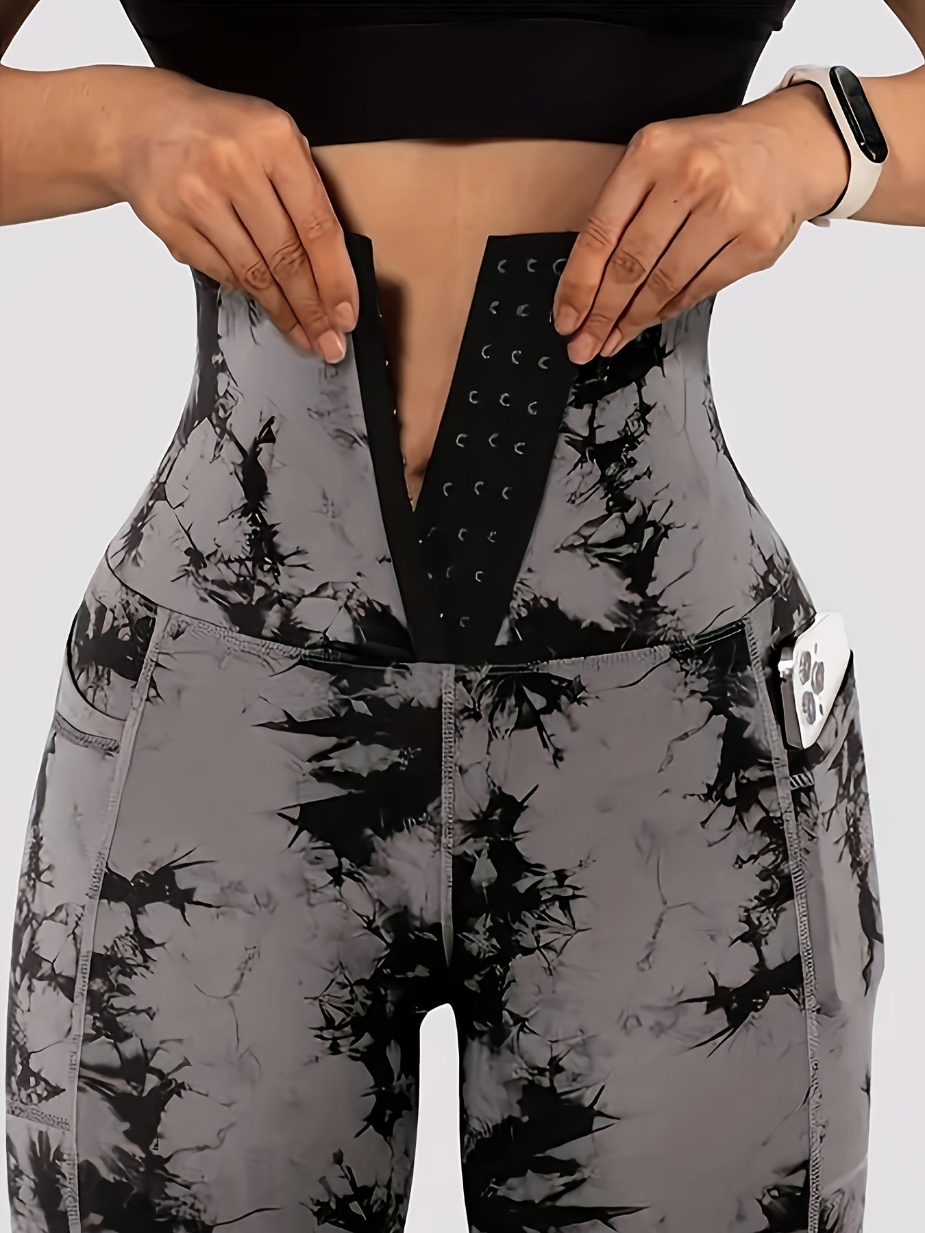 Women'S High-Waist Tie-Dye Print Waist Trainer with Butt Lifting Pockets and Front Buttons - Sexy Stretchy Pants for Fitness, Running, Yoga, and Outdoor Activities, High-Waisted Slim Fit Pants