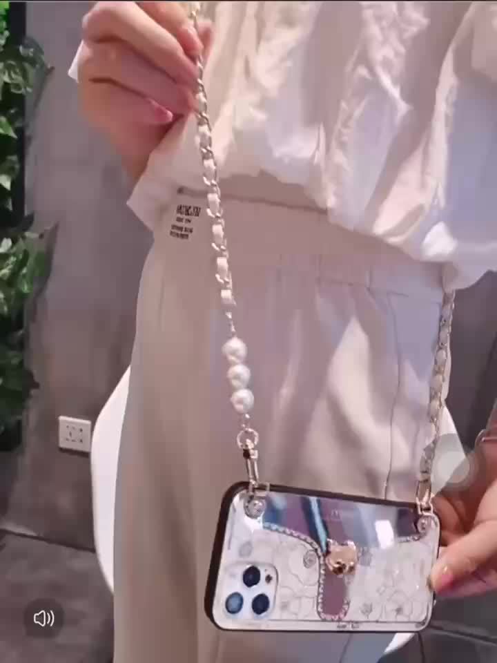 Durable, Chic Faux Pearl & Faux Leather Crossbody Phone Lanyard - Elegant Shoulder Strap Accessory