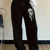 Trendy Women'S Floral Print Joggers - Navy Blue Casual Long Pants with Pockets, Elastic Waistband, All-Season Comfort, Casual Wear|Floral Print Joggers|Elastic Waistband, Jogger Pant