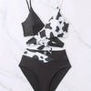 Cow Print 2 Piece Set Bikini, V Neck Layered High Cut Swimsuits, Women's Swimwear & Clothing