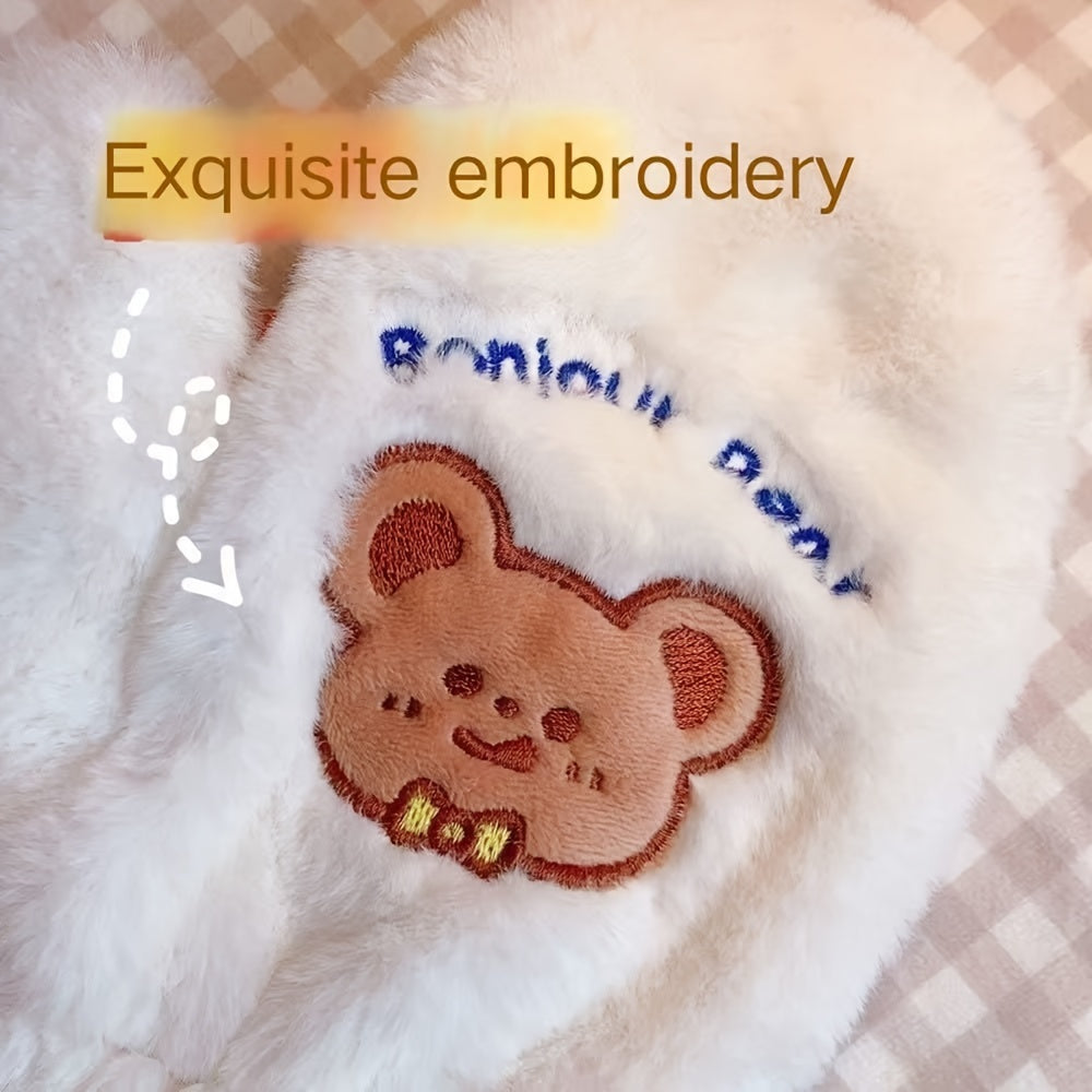 Cozycraft, Cozy Fleece-Lined Winter Gloves with Cute Bear Design - Windproof, Warm Mittens for Outdoor Activities, Non-Slip Touchscreen Compatible, Winter Accessories