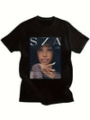 SZA 'Ctrl' Album Art Print T-Shirt - Casual Black Crew Neck, Short Sleeve Top for Women, 100% Polyester, Machine Washable, Ideal for Spring & Summer