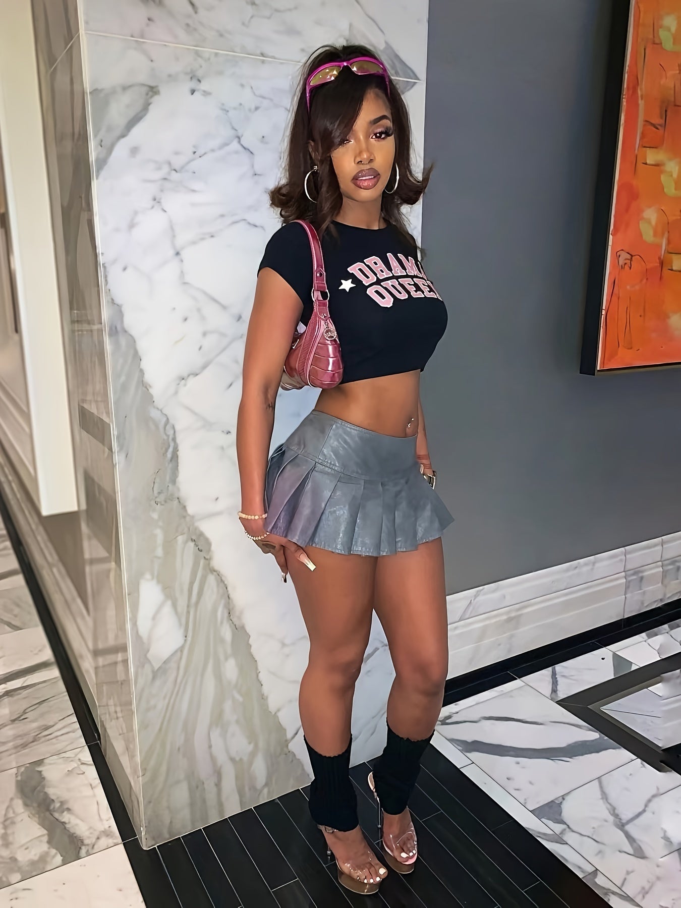 Sexy Faux Leather Pleated Mini Skirt - Flattering Solid Color, Flowy, Knee-Length, Spring & Summer Essential, Women's Fashion Clothing for Chic Ladies
