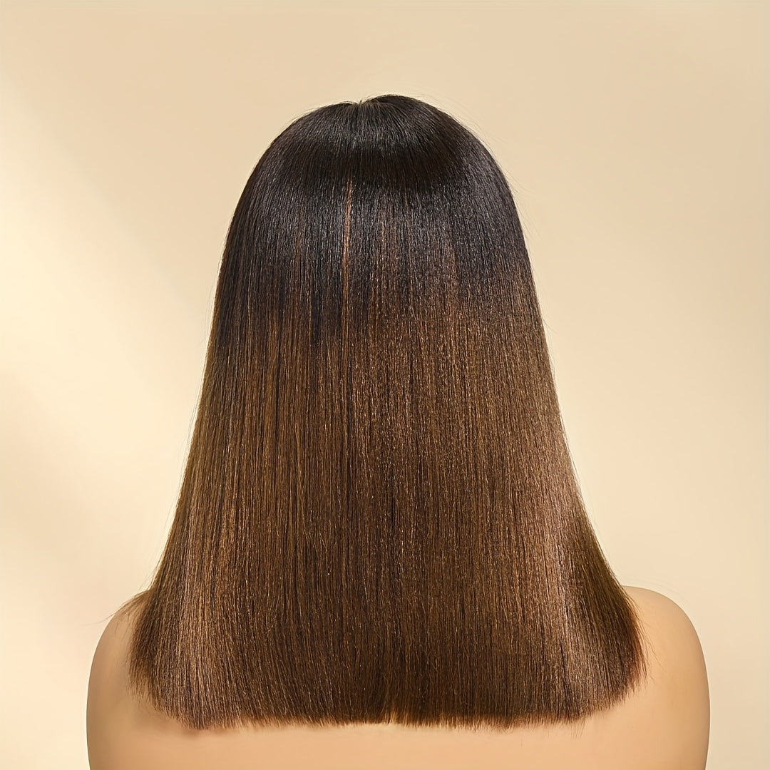 Unice Espresso Brown Straight Bob Wig with Highlights, 7x5 Lace Front, Pre-Cut Pre-Bleached, Glueless Human Hair, 150% Density, Ready to Wea