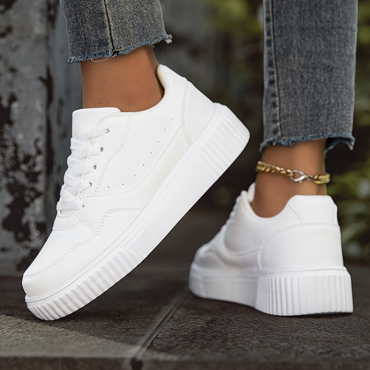 [Faux Flat Sneakers] Durable Anti-Slip Women's Casual Sneakers | Fashion Faux Flat Shoes, Ideal for Leisure, Walking, Running, Jogging - Solid Color, Round Toe, All-Season Low Top with Flexible Fabric Inner & EVA Sole